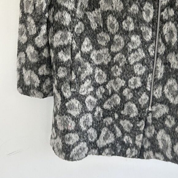 LOFT Coat MP M Medium Petite Leopard Animal Print Asymmetric Zipper Wool Blend - Picture 4 of 7